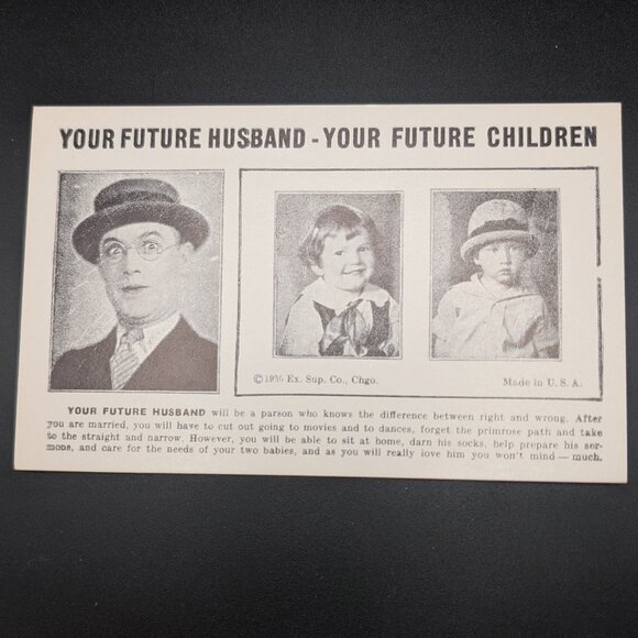 1935 Your Future Husband Your Future Children Fortune Telling Arcade Card, Humor - Picture 1 of 4